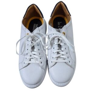 ​Samuel Hubbard Women's 8 White Leather Sneakers Made in Portugal Navy Heel
